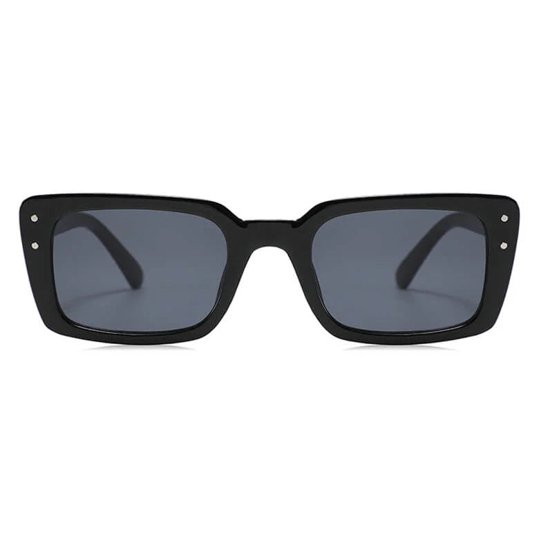 Black sunglasses with dark lenses on a white background