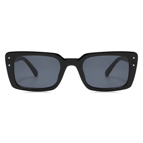 Black sunglasses with dark lenses on a white background
