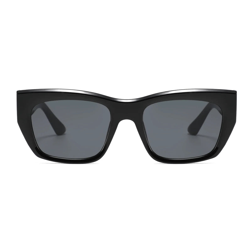 Black sunglasses with dark lenses on a white background