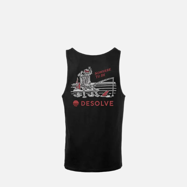 Black tank top with graphic design and text on a white background