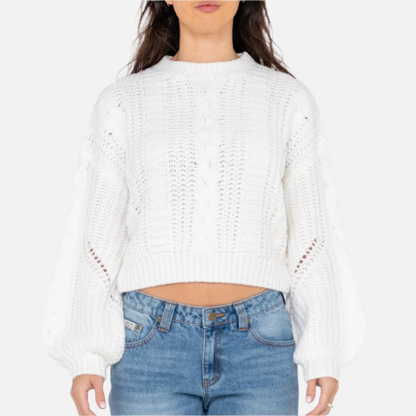 Rusty Folktale Crop Chunky Knit - Snow
