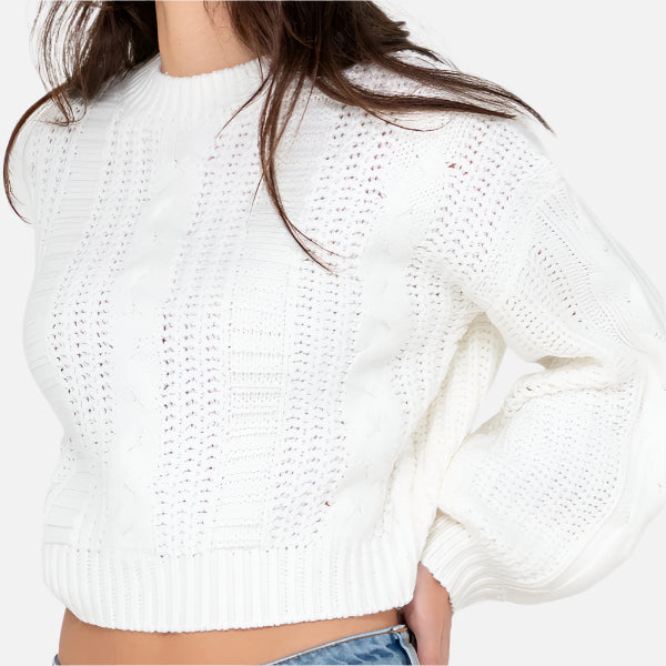 Rusty Folktale Crop Chunky Knit - Snow