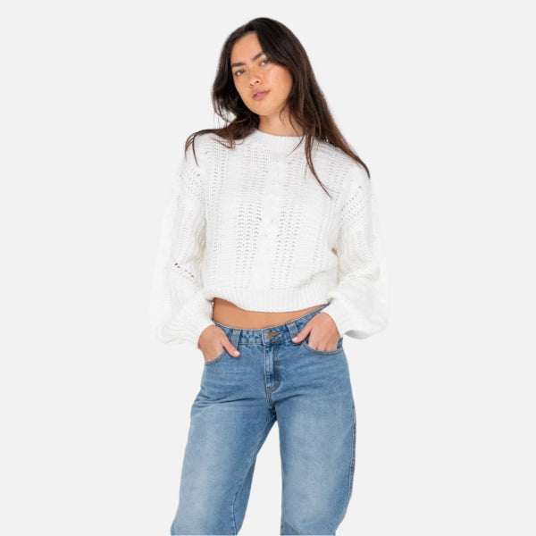 Rusty Folktale Crop Chunky Knit - Snow