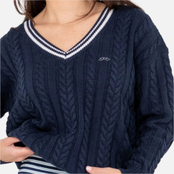 Rusty Oxford Oversized V Neck Knit - Navy
