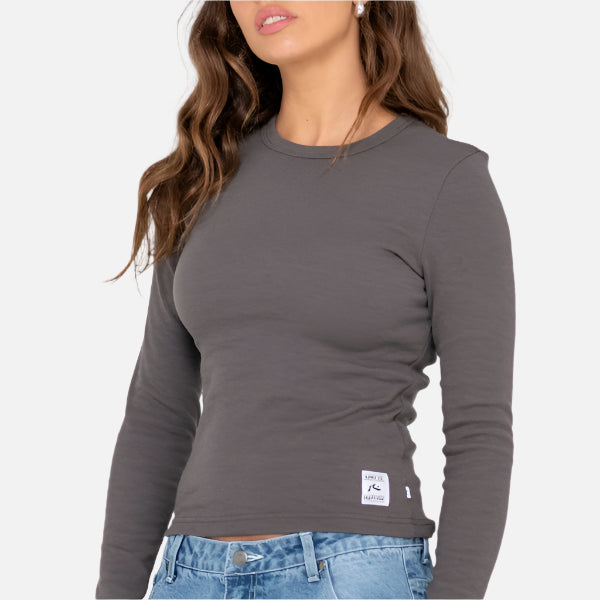 Rusty Essentials Ribbed Long Sleeve Tee - Carbon