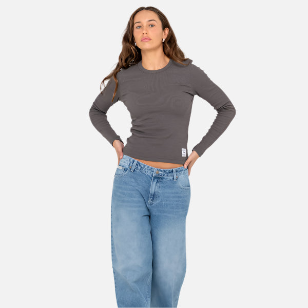 Rusty Essentials Ribbed Long Sleeve Tee - Carbon
