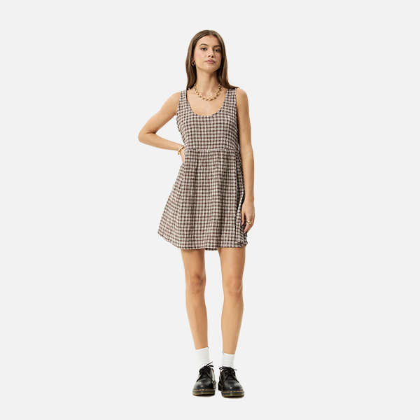 Afends Base Jesse Seersucker Mini Dress - Coffee Check