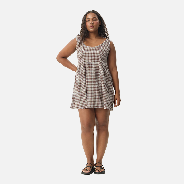 Afends Base Jesse Seersucker Mini Dress - Coffee Check