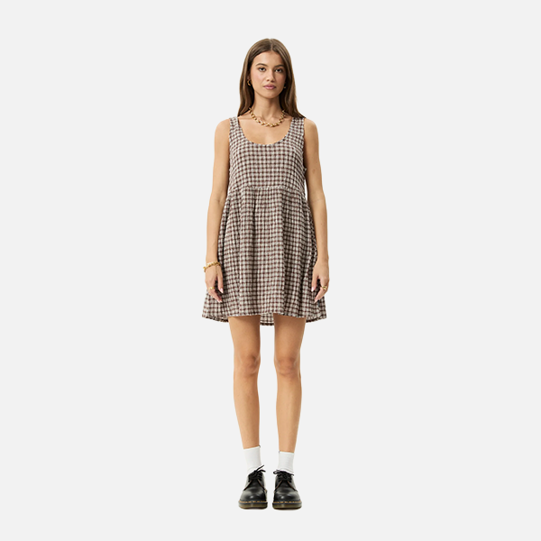 Afends Base Jesse Seersucker Mini Dress - Coffee Check