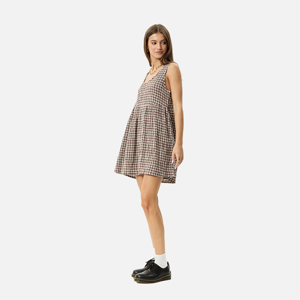 Afends Base Jesse Seersucker Mini Dress - Coffee Check