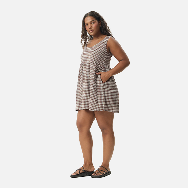 Afends Base Jesse Seersucker Mini Dress - Coffee Check