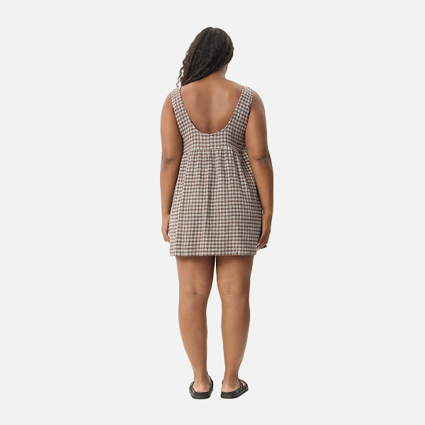 Afends Base Jesse Seersucker Mini Dress - Coffee Check
