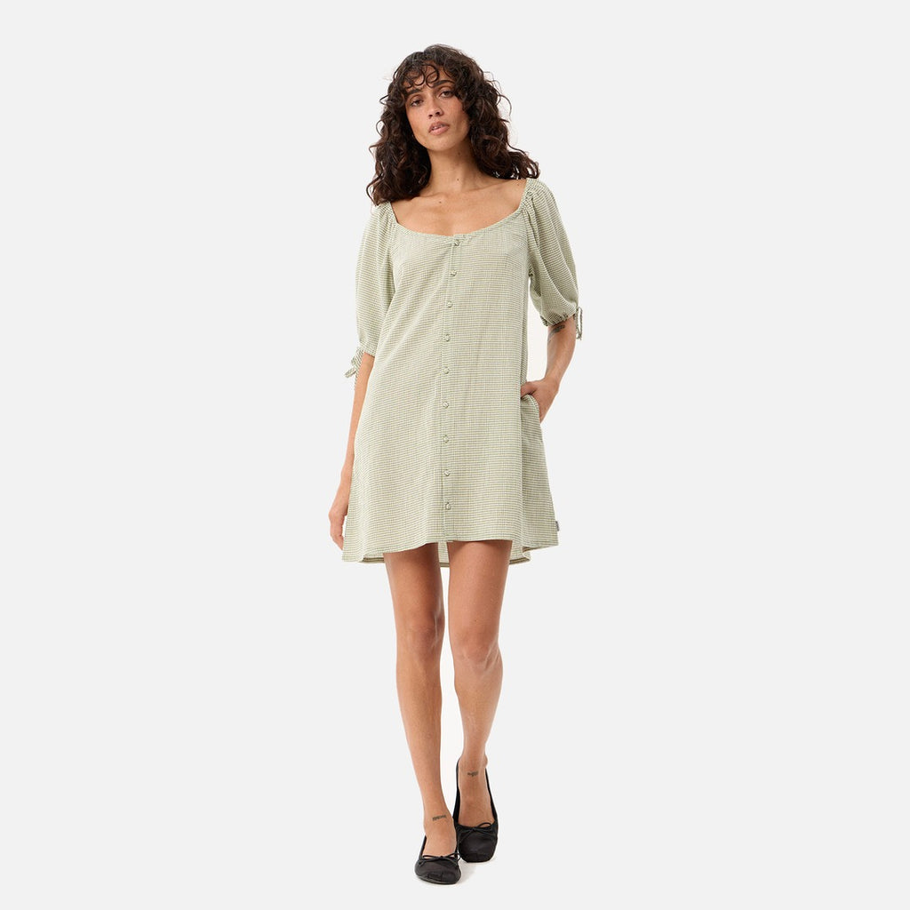 Afends Benni Mini Dress - Sage Check | Propaganda Streetwear & Skate
