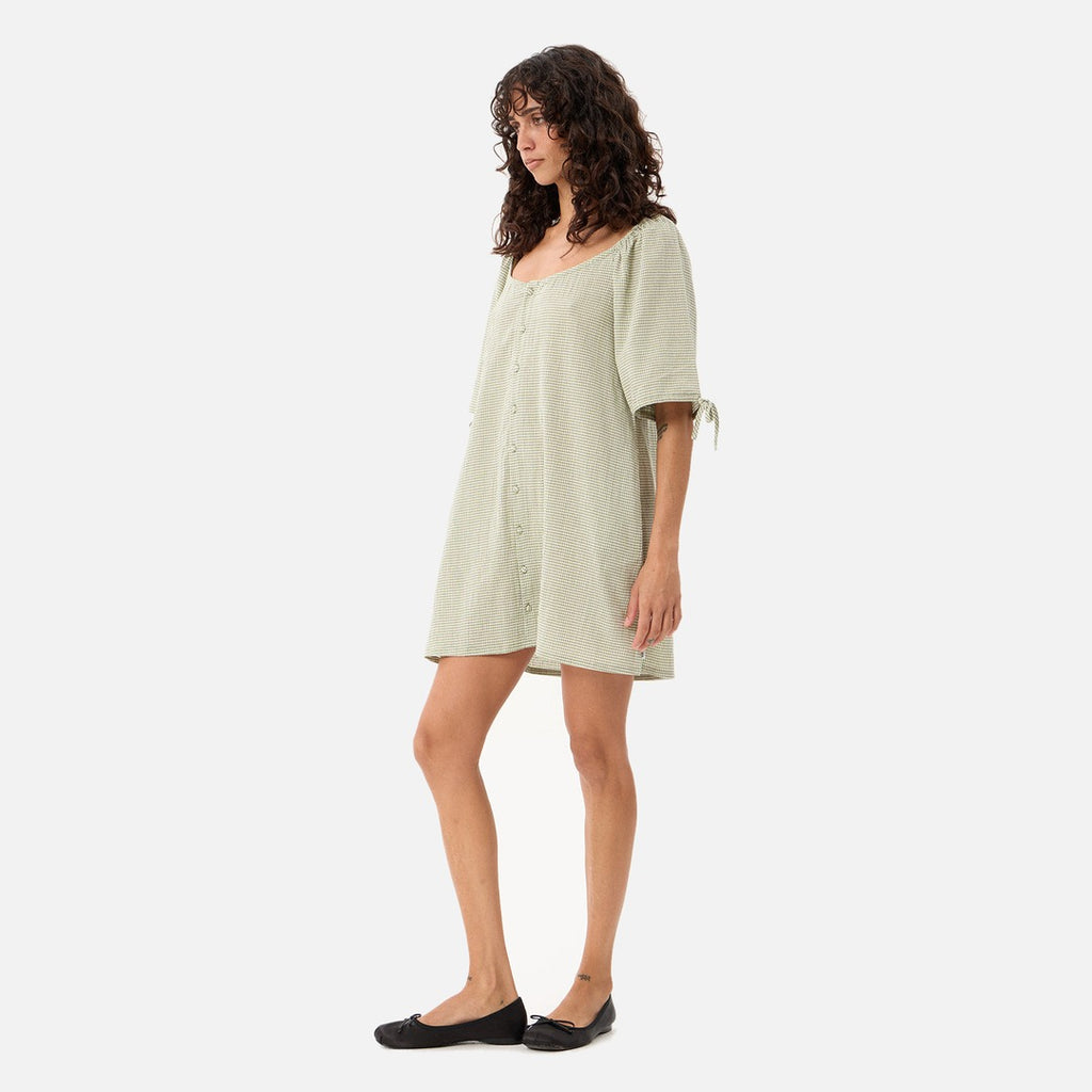 Afends Benni Mini Dress - Sage Check - view 3 | Propaganda Streetwear & Skate