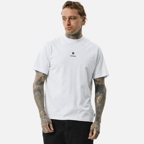 afends logo on white t-shirt