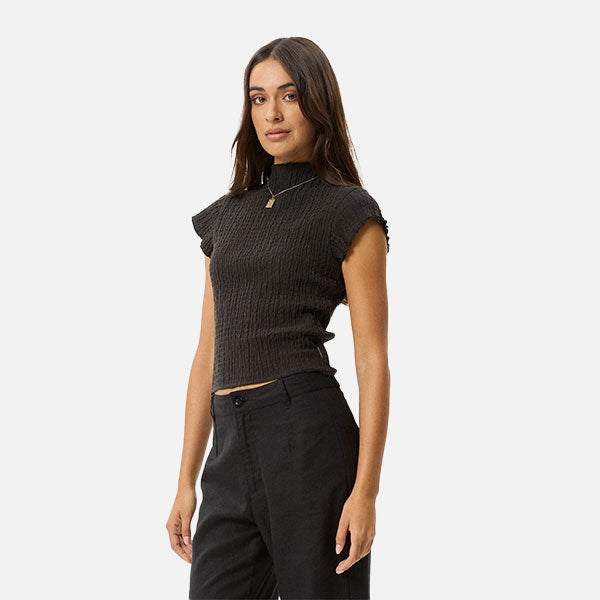 Afends Focus hemp Seersucker Top - Black