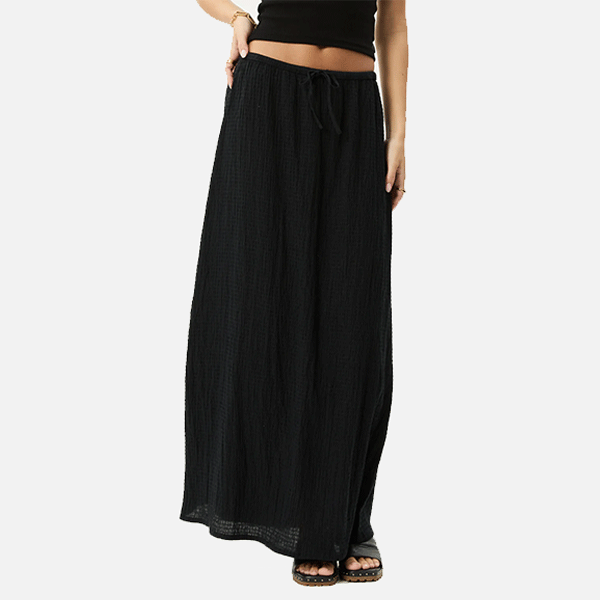 Afends Focus Seersucker Maxi Skirt - Black