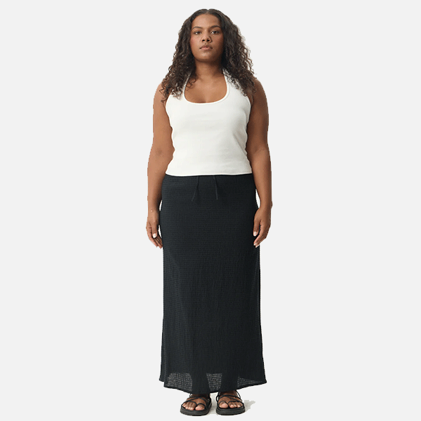 Afends Focus Seersucker Maxi Skirt - Black