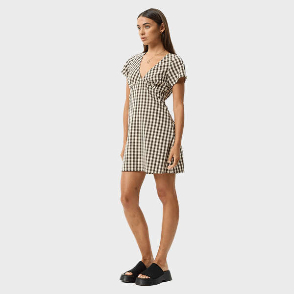 Afends Gambet Check Tea Dress - Black/Sand
