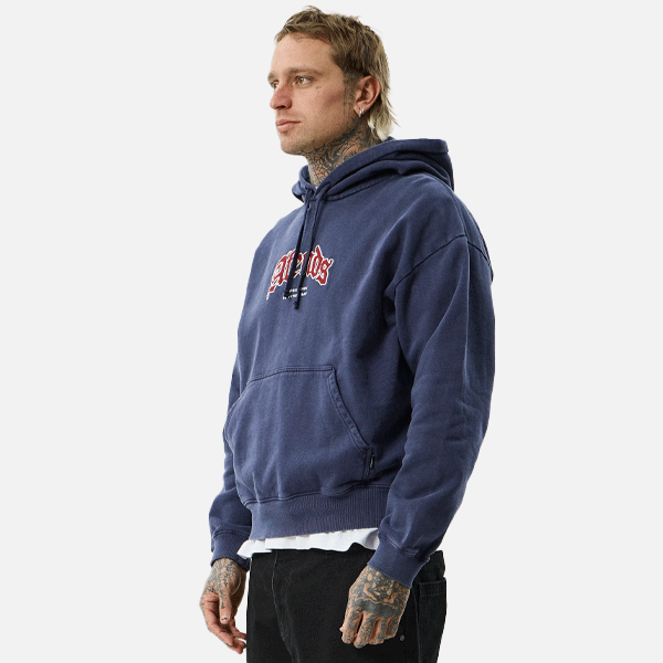 Afends Home Pull On Hood - Washed Deep Sea