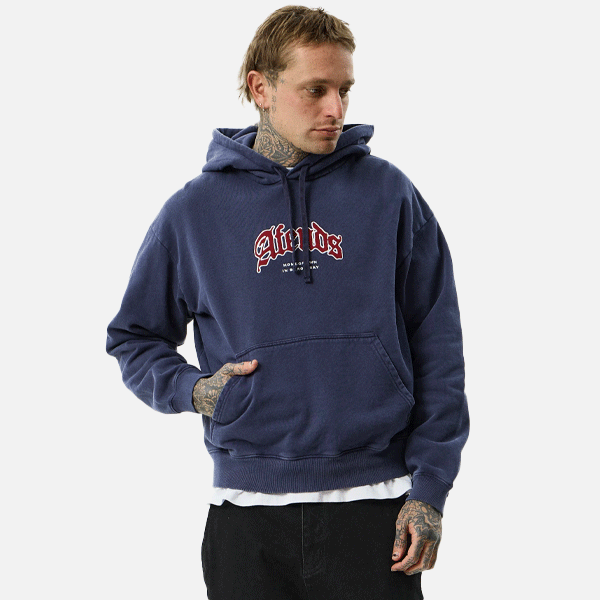 Afends Home Pull On Hood - Washed Deep Sea