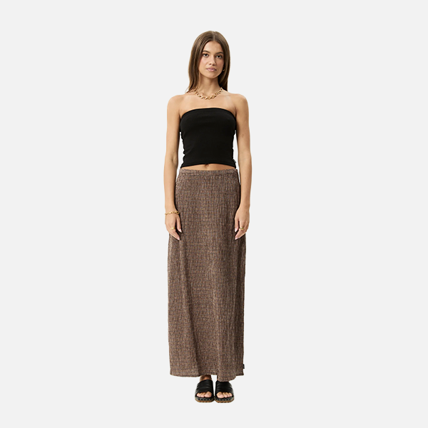 Afends Hometown Seersucker Maxi Skirt - Coffee