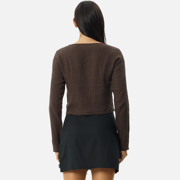 Afends Focus Seersucker LS Top - Coffee