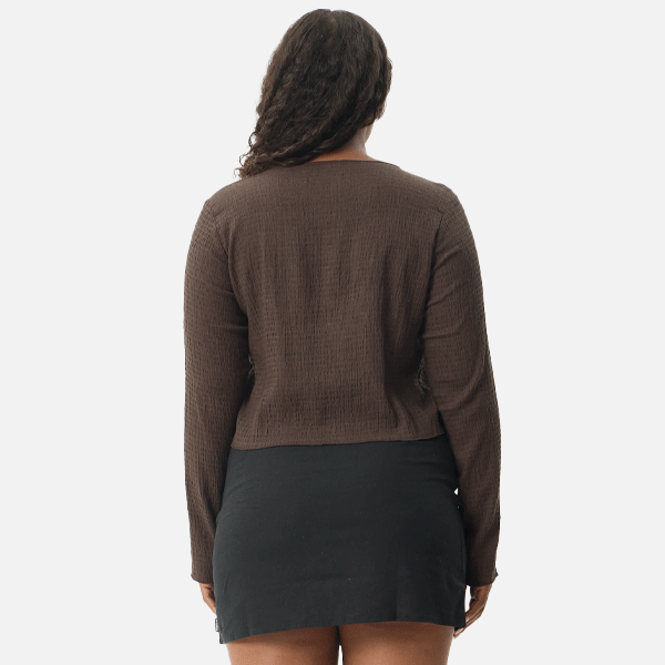 Afends Focus Seersucker LS Top - Coffee