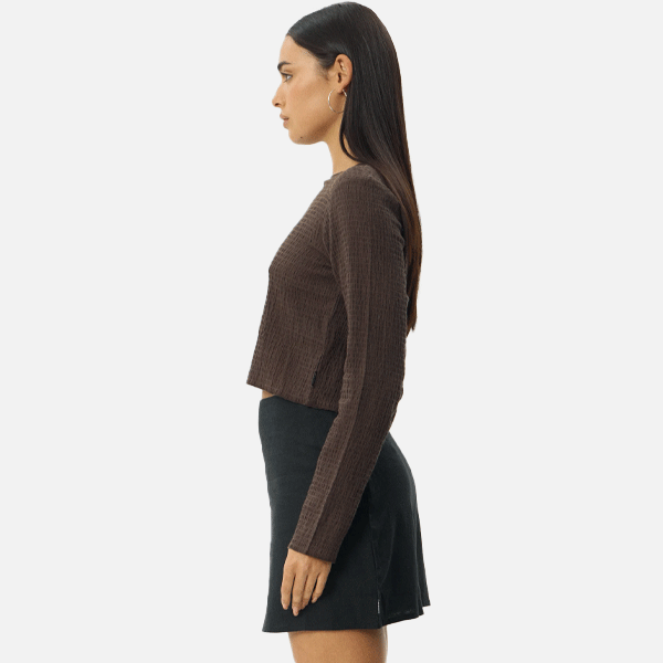 Afends Focus Seersucker LS Top - Coffee