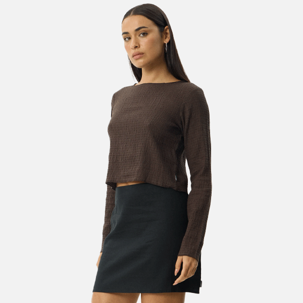 Afends Focus Seersucker LS Top - Coffee