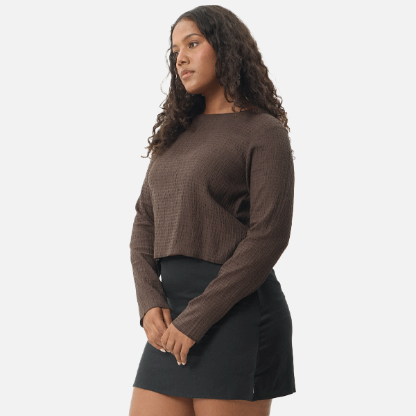 Afends Focus Seersucker LS Top - Coffee