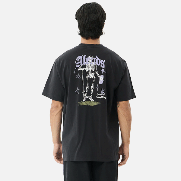 afends black t-shirt with large print on back