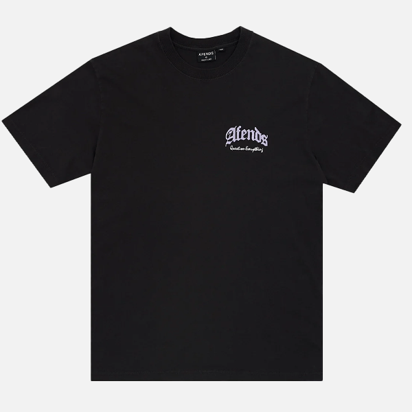 afends black t-shirt with left chest print