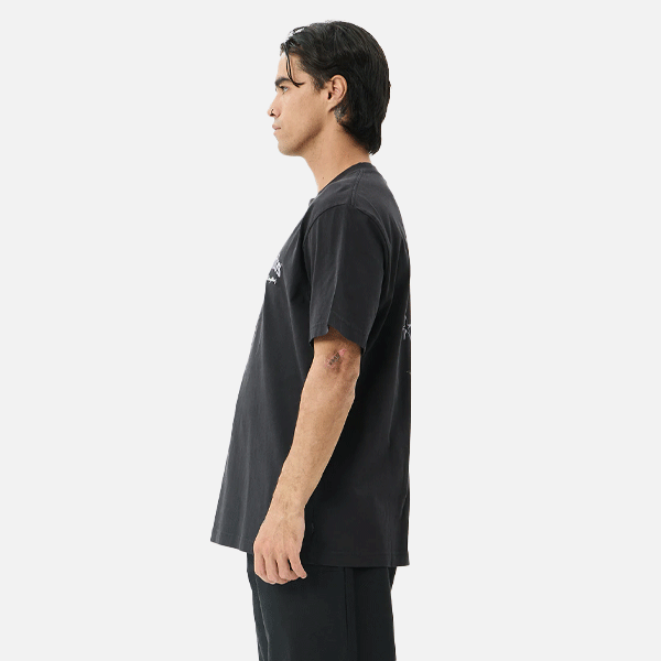 afends black t-shirt side view