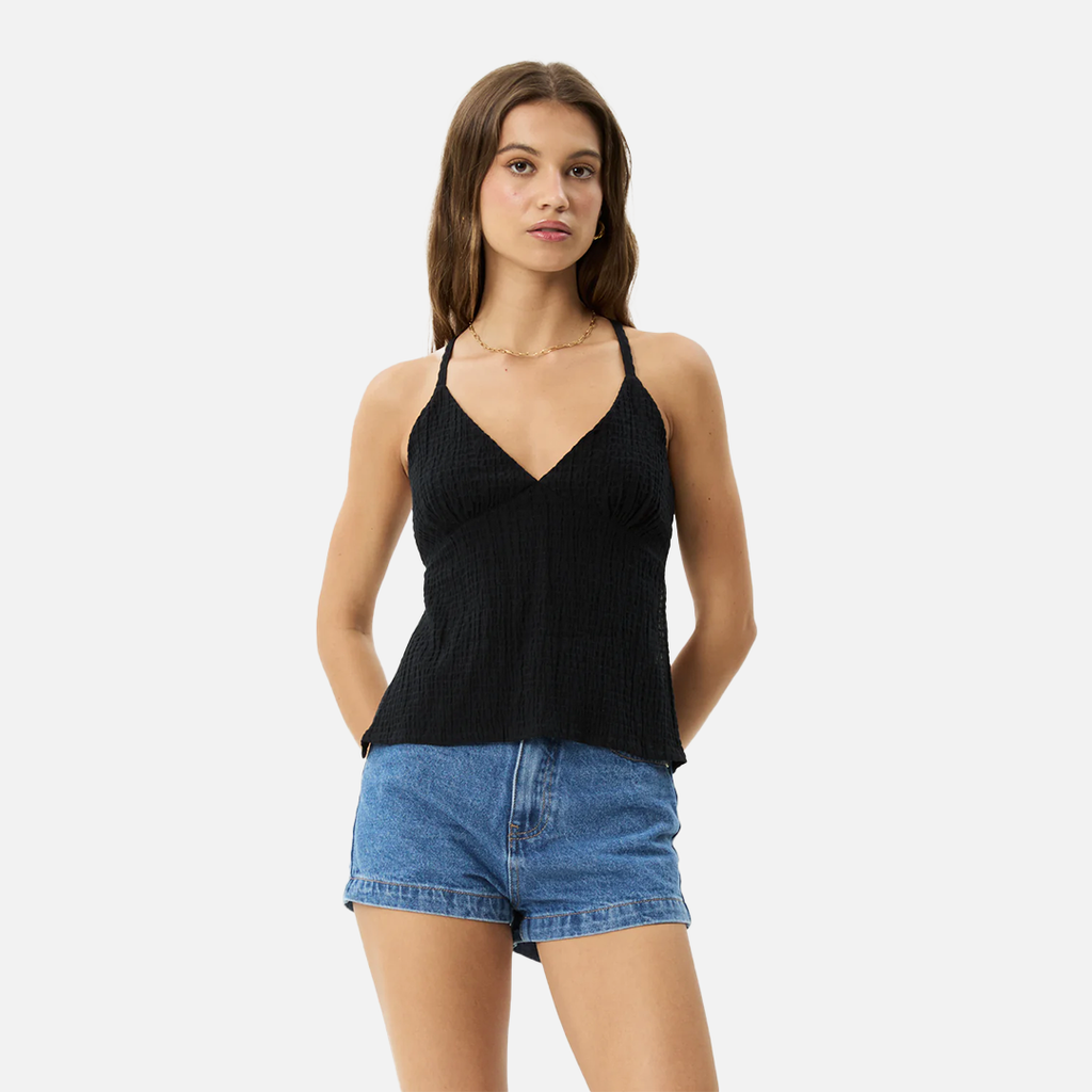 Afends Focus Seersucker Strappy Top - Black