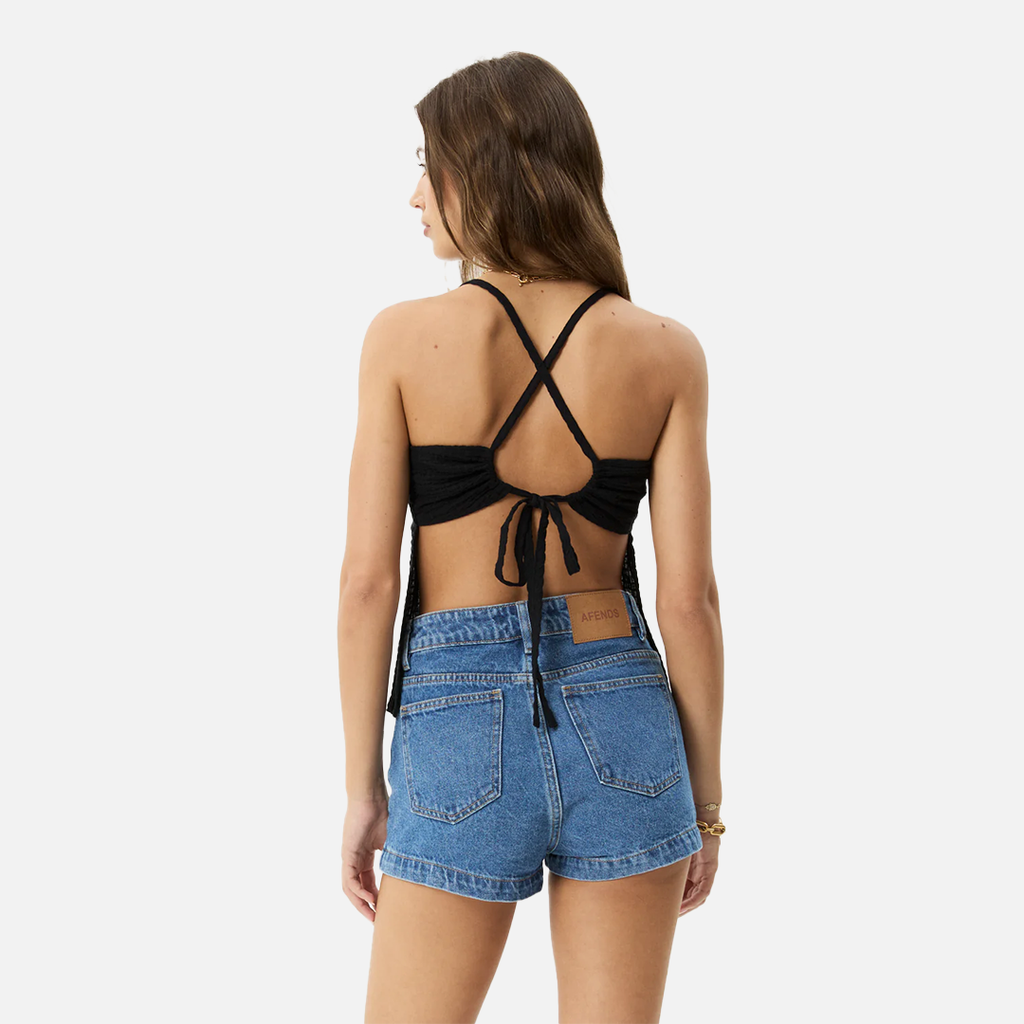 Afends Focus Seersucker Strappy Top - Black