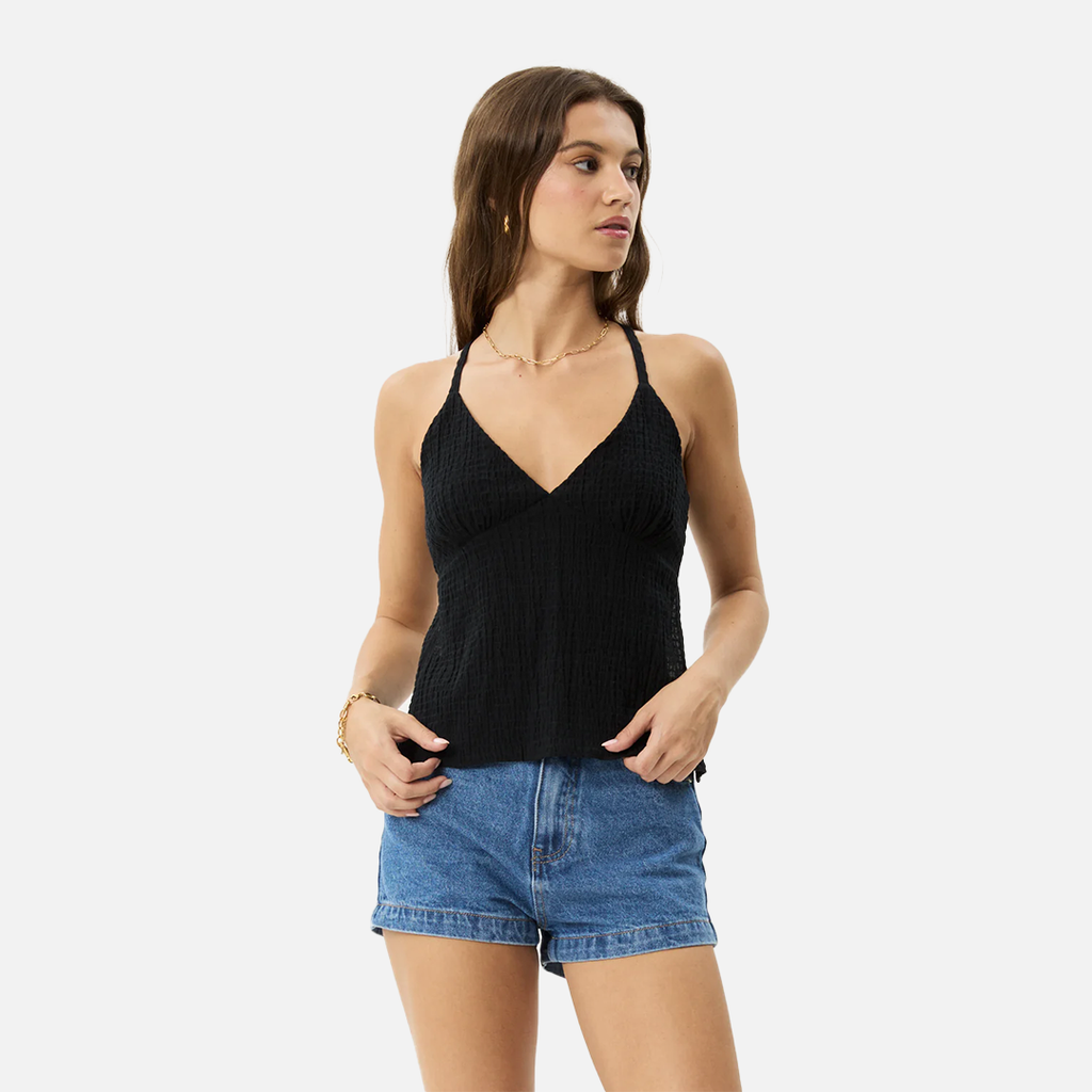 Afends Focus Seersucker Strappy Top - Black