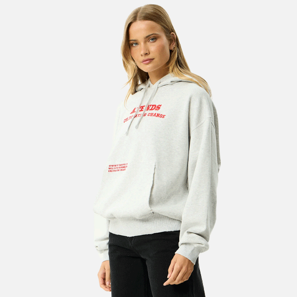 Afends Wonders Boxy Pull On Hood - Grey Marle