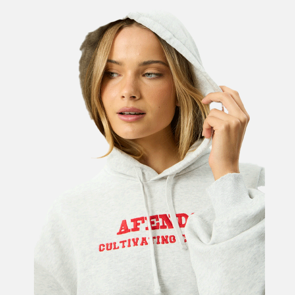 Afends Wonders Boxy Pull On Hood - Grey Marle