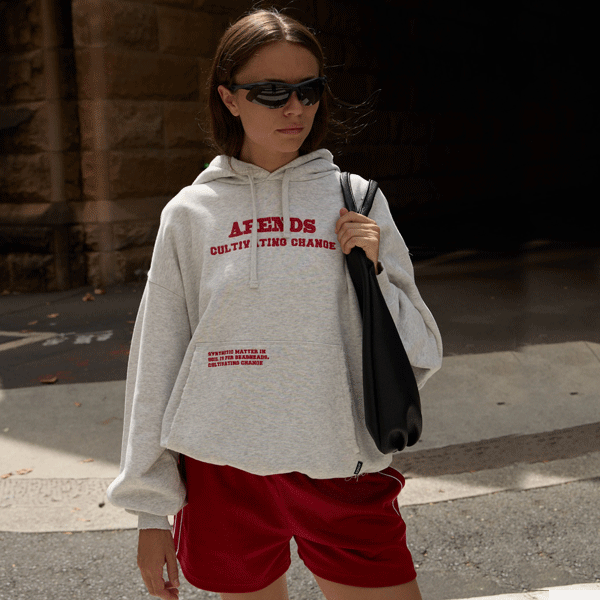 Afends Wonders Boxy Pull On Hood - Grey Marle