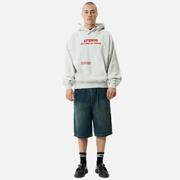 Afends Wonders Boxy Pull On Hood - Grey Marle