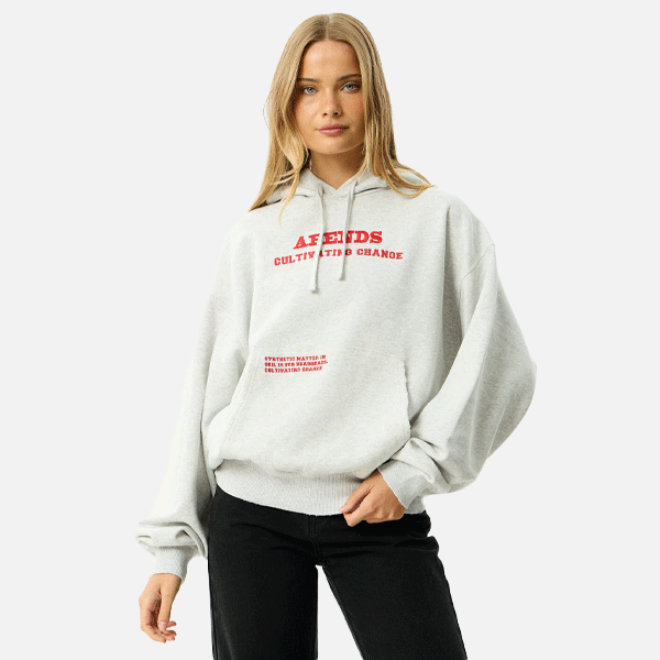 Afends Wonders Boxy Pull On Hood - Grey Marle
