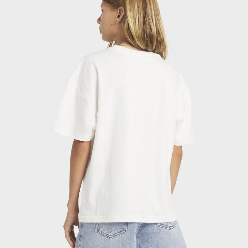 Person wearing a white t-shirt and denim shorts on a plain background