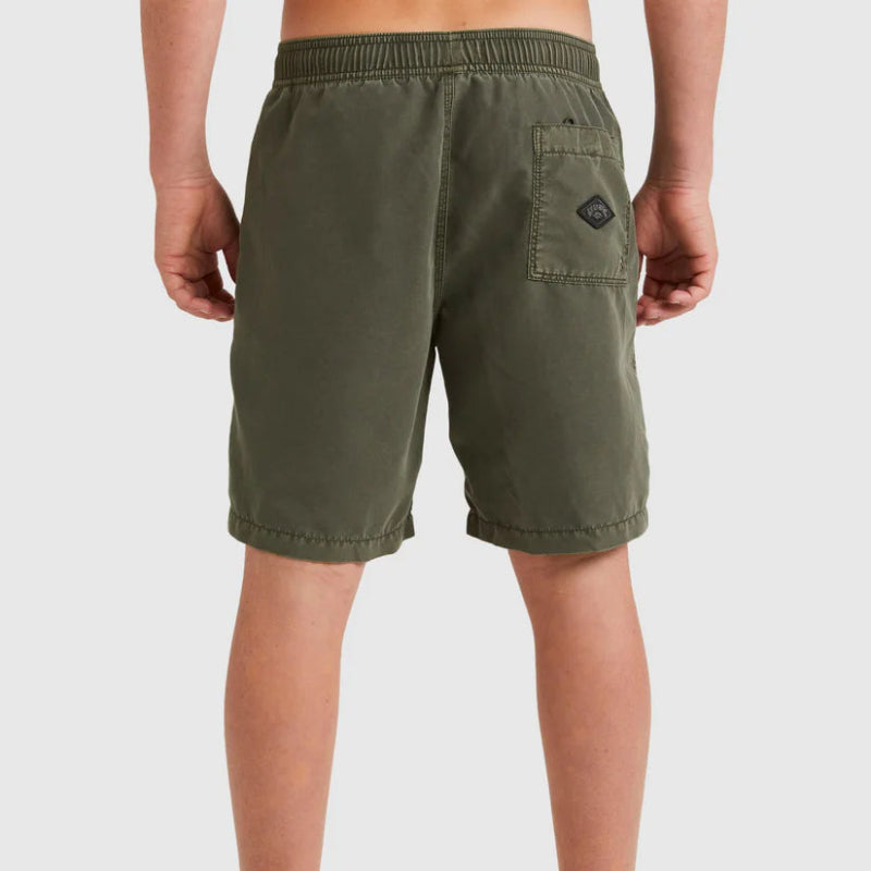 Person wearing olive green shorts on a white background