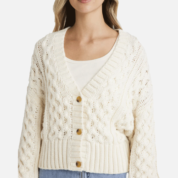 button up white knitted billabong cardigan 