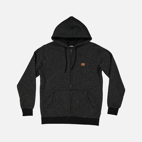 Dark gray hoodie with a small brown logo on a light gray background