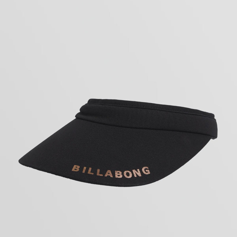 Black visor with 'Billabong' logo on a gray background