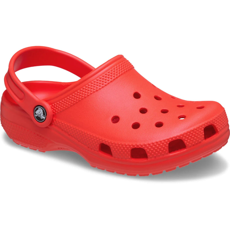 Red clog shoe on a white background