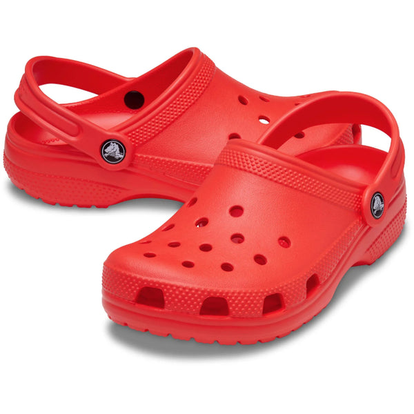 Red clogs on a white background