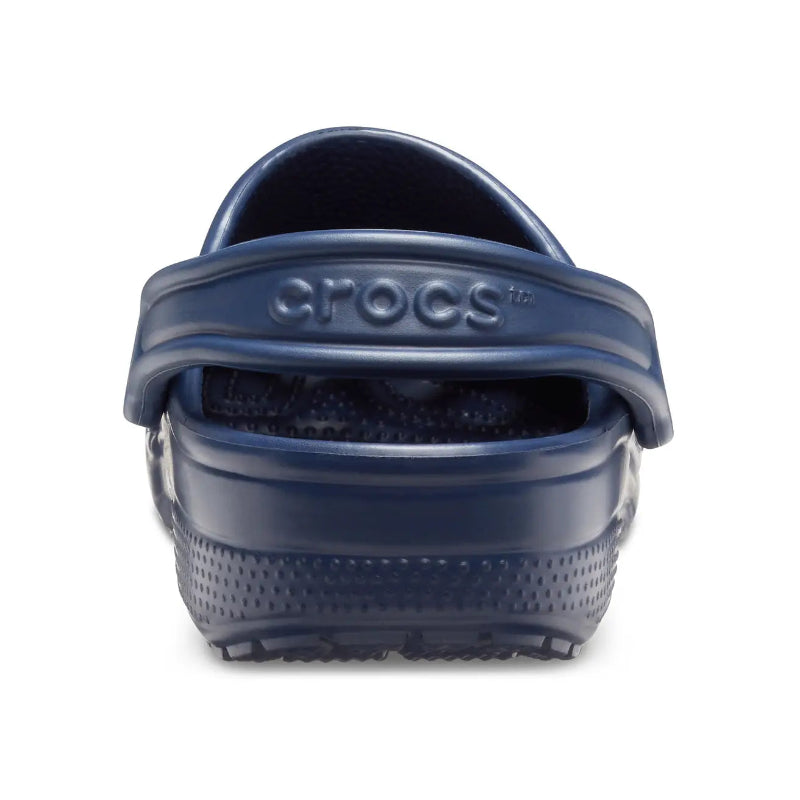 Navy blue Crocs sandal on a white background